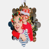 Modern chique script grote foto kerstvakantie ornament kaart (Links)