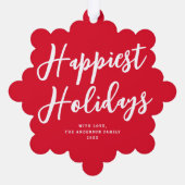 Modern chique script grote foto kerstvakantie ornament kaart (Achterkant)