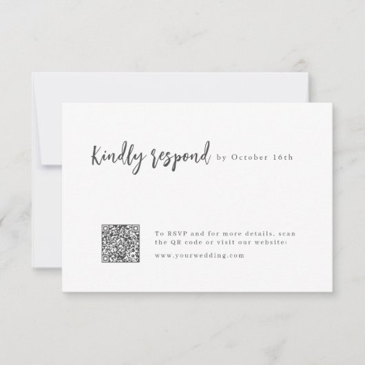 Modern Chique Script Minimalistische Wedding QR-co RSVP Kaartje (Voorkant)