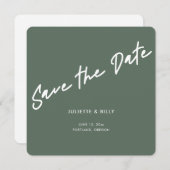 Modern Chique Script Sage Groen Vierkant Save The Date (Voorkant / Achterkant)