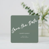Modern Chique Script Sage Groen Vierkant Save The Date (Staand voorkant)