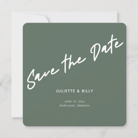 Modern Chique Script Sage Groen Vierkant Save The Date (Voorkant)