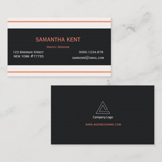 Modern chique Sinaasappel en zwart Visitekaartje (Voorkant / Achterkant)