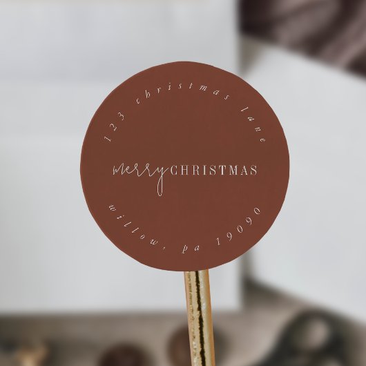 Modern chique terracotta circulair retouradres ronde sticker