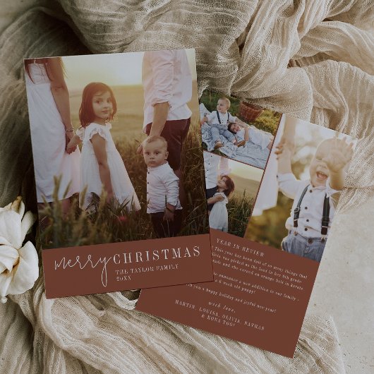 Modern chique terracotta kerstjaar in de Review Feestdagenkaart