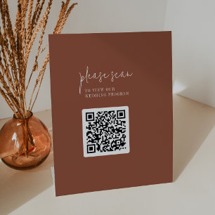 Modern chique terracotta QR code bruiloft programm Reclamebord Met Voetstuk