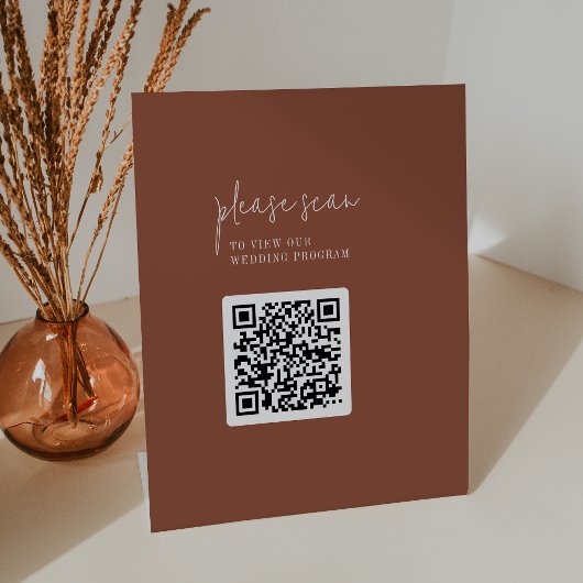 Modern chique terracotta QR code bruiloft programm Reclamebord Met Voetstuk