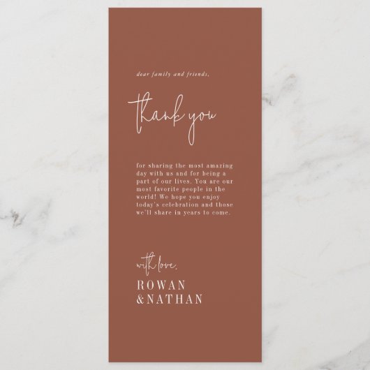 Modern chique terracotta roest dank u tafel Kaarte Menu (Voorkant)