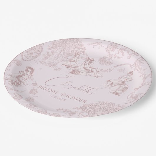 Modern chique toile de jouy picknick Vrijgezellenf Papieren Bordje (Gekanteld)