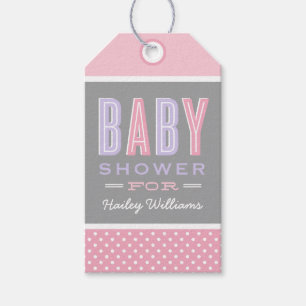 Modern Chique Type Roze en Paarse Meisje Baby show Cadeaulabel