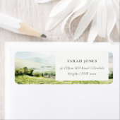 Modern chique Waterverf wijngaard landschapsadres Etiket (Insitu)