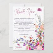 Modern chique wilde bloemen script  afstuderen bedankkaart (Voorkant)