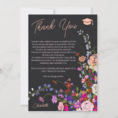 Modern chique wilde bloemen script donker afstuder bedankkaart (Voorkant)