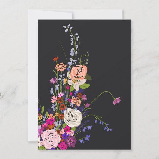 Modern chique wilde bloemen script donker afstuder bedankkaart (Achterkant)