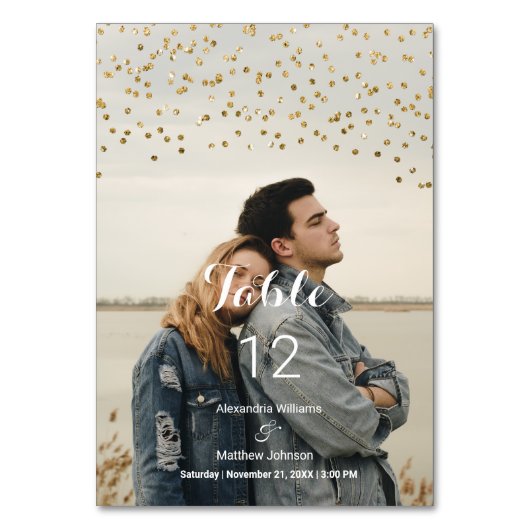 Modern chique witgouden confetti Fototafel Nummer Kaart (Voorkant)