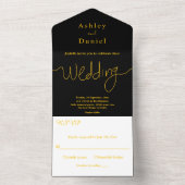 Modern chique zwart en goud minimale bruiloft all in one uitnodiging (Binnen)