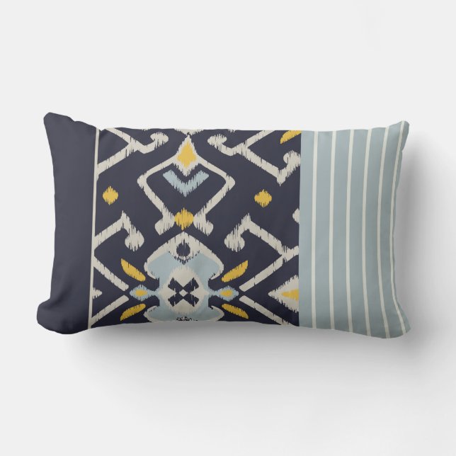 Modern chique zwart geel en turquoise ikat kussen (Voorkant)