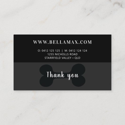 Modern chique zwart op zwart hondenbot klantenkaartje (Achterkant)