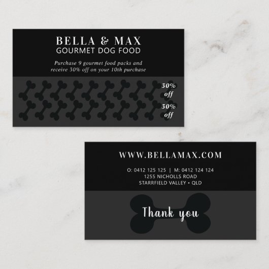 Modern chique zwart op zwart hondenbot klantenkaartje (Voorkant / Achterkant)