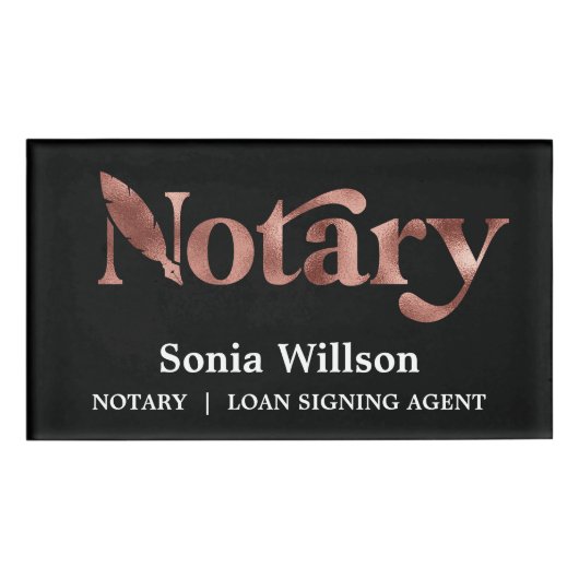 Modern chique zwart Roos notaris openbare lening o Naambadge (Voorkant)