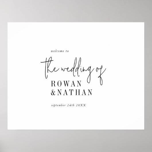 Modern chique zwart wit afdrukbare bruiloft welkom poster (Voorkant)