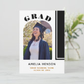 Modern chique zwart wit Afstudeerder foto Afstuder Kaart (Staand voorkant)