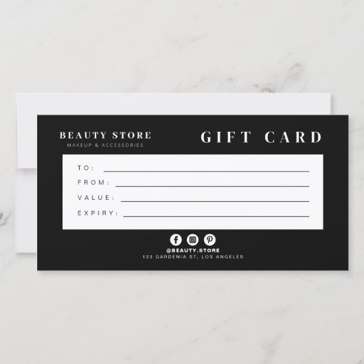 Modern chique zwart-wit cadeaubon (Achterkant)