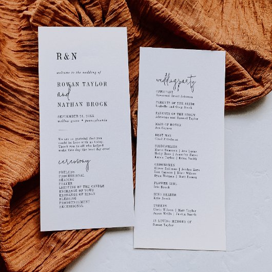 Modern chique zwart-wit flat bruiloft programma programmakaart