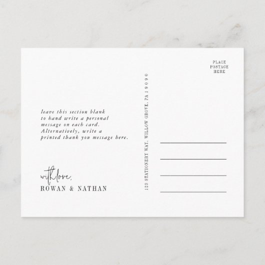 Modern chique zwart wit foto bruiloft dank u briefkaart (Achterkant)