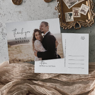 Modern chique zwart wit foto bruiloft dank u briefkaart
