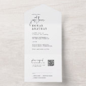 Modern Chique Zwart Wit Just Love QR Code Bruiloft All In One Uitnodiging (Binnen)