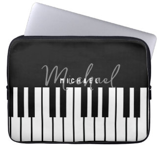 Modern chique zwart-wit pianotoetsenbord monogram laptop sleeve