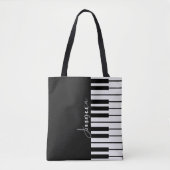 Modern chique zwart-wit pianotoetsenbord monogram tote bag (Voorkant)