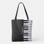 Modern chique zwart-wit pianotoetsenbord monogram tote bag (Achterkant)