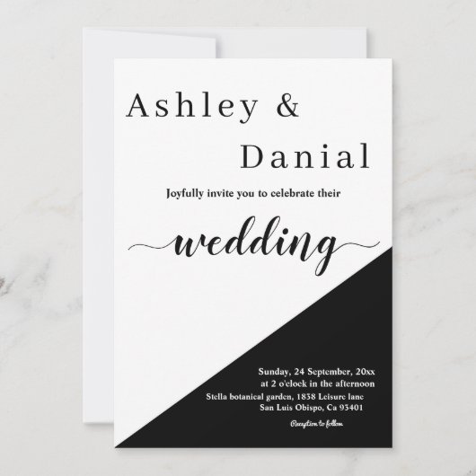Modern chique zwart-wit script elegante bruiloft kaart (Voorkant)
