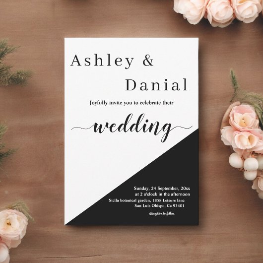 Modern chique zwart-wit script elegante bruiloft kaart