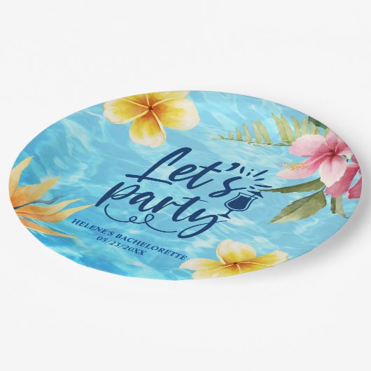 Modern chique zwembad vrijgezellenfeest papieren bordje (Gekanteld)