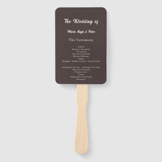 Modern Chocolade Bruin Ceremonie Huwelijksprogramm Handwaaier