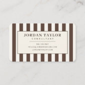 Modern Chocoladebruine Gestreepte Monogram Visitekaartje (Voorkant)