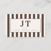Modern Chocoladebruine Gestreepte Monogram Visitekaartje (Achterkant)