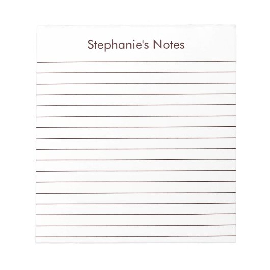 Modern Chocolate Brown Lined Personalized Notitieblok (Voorkant)