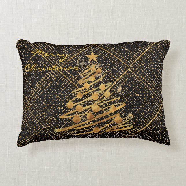 Modern, Chrismas Tree, Black Gold Cross Pattern  Accent Kussen (Voorkant)