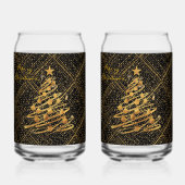 Modern, Chrismas Tree, Black Gold Cross Pattern Blikvorm Glas (Voorkant)