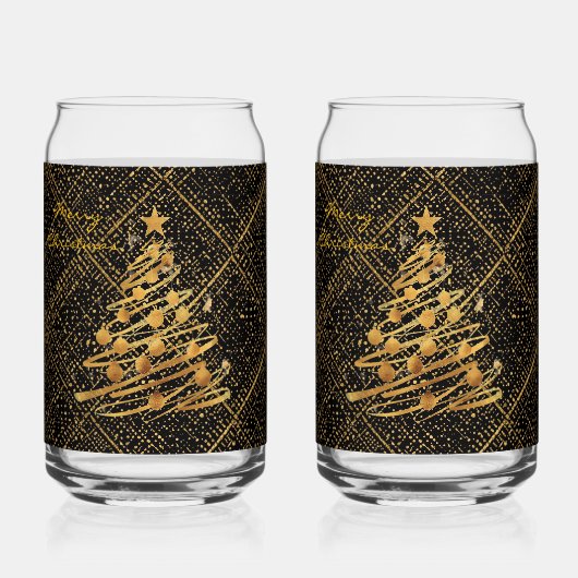 Modern, Chrismas Tree, Black Gold Cross Pattern Blikvorm Glas (Voorkant)