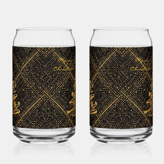 Modern, Chrismas Tree, Black Gold Cross Pattern Blikvorm Glas (Links)