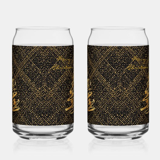 Modern, Chrismas Tree, Black Gold Cross Pattern Blikvorm Glas (Rechts)