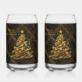 Modern, Chrismas Tree, Black Gold Cross Pattern Blikvorm Glas (Achterkant)