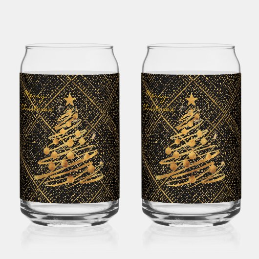Modern, Chrismas Tree, Black Gold Cross Pattern Blikvorm Glas (Achterkant)