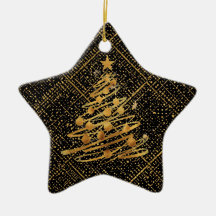 Modern, Chrismas Tree, Black Gold Cross Pattern