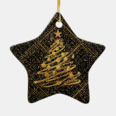 Modern, Chrismas Tree, Black Gold Cross Pattern Keramisch Ornament (Achterkant)